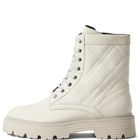 La CANADIENNE Yasmine Quilted Leather Combat Boots Ivory Cream Color size 